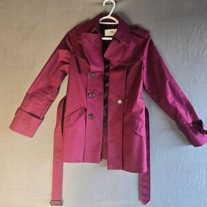 Coach New York Magenta Short Trench Coat Belted Leather Trim F86050 XXS Plum